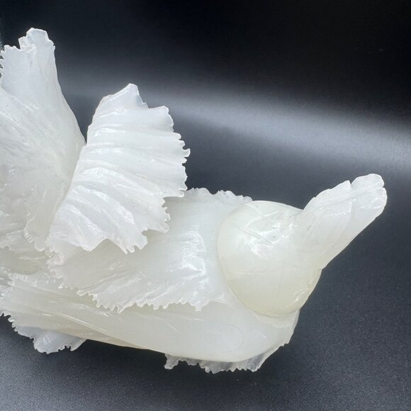 Carved White Jade Cabbage Chinese Wealth Fortune Bok Choy Sculpture Ornament Hom - Picture 2 of 14